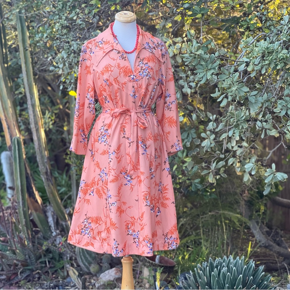 Vintage Handmade Sherbet Orange Floral Dress|plus size - Picture 10 of 11